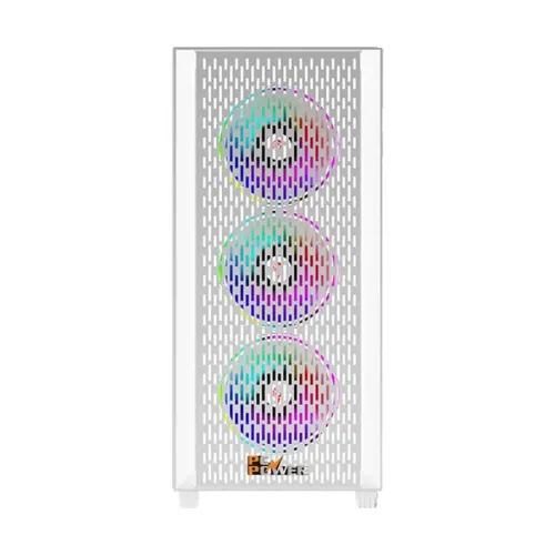 PC Power Flow White Mesh Mid Tower ATX Gaming Casing with Power Supply
